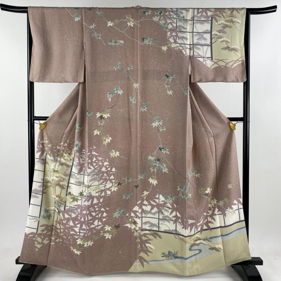 訪問着 身丈163cm 裄丈65cm M 袷 落款あり 笠松 シルエット ピンク  