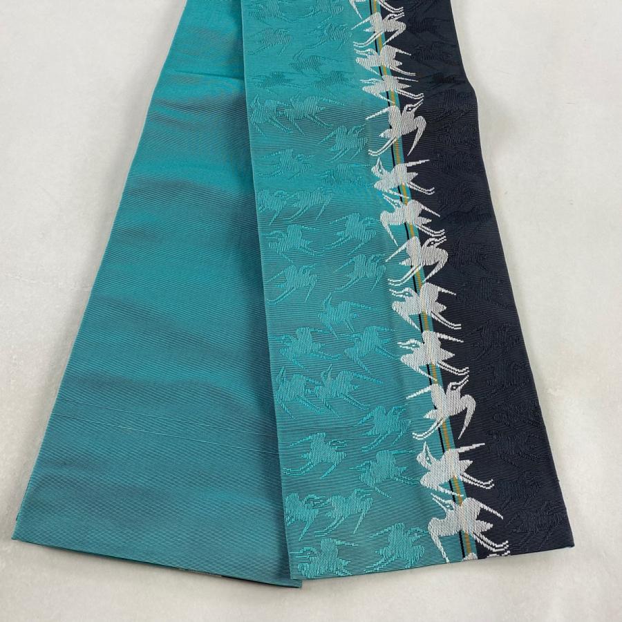 半幅帯 美品 名品 鳥 縞 薄緑 正絹 中古 : リユースセレクトショップ  