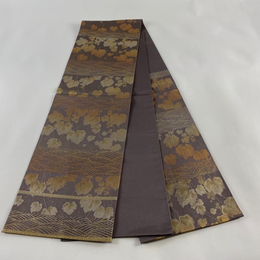 袋帯 美品 名品 北出与三郎 落款あり 関西仕立て 浪に蔦 金通し 箔 灰