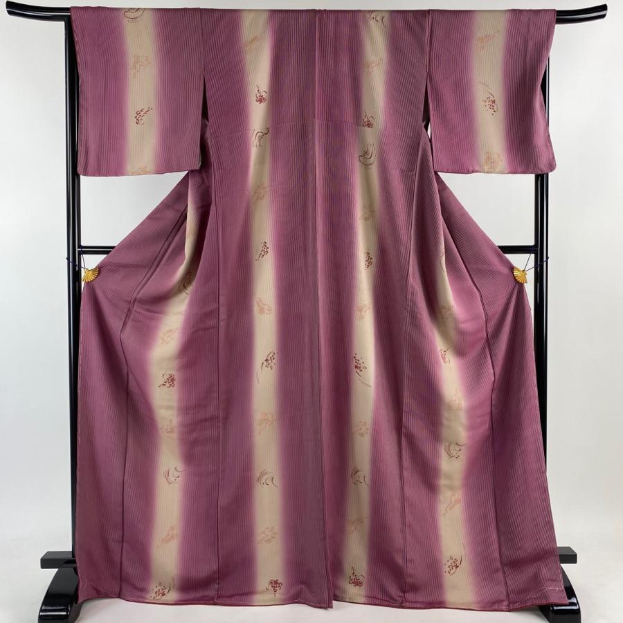 小紋 身丈171.5cm 裄丈67.5cm L 袷 うさぎ 波頭 金彩 縦ぼかし 赤紫  