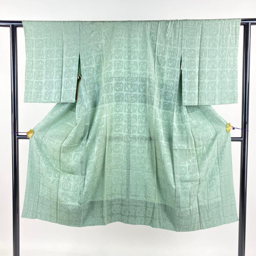 長襦袢 身丈121cm 裄丈62cm S 地紋 灰緑 正絹 名品 中古 