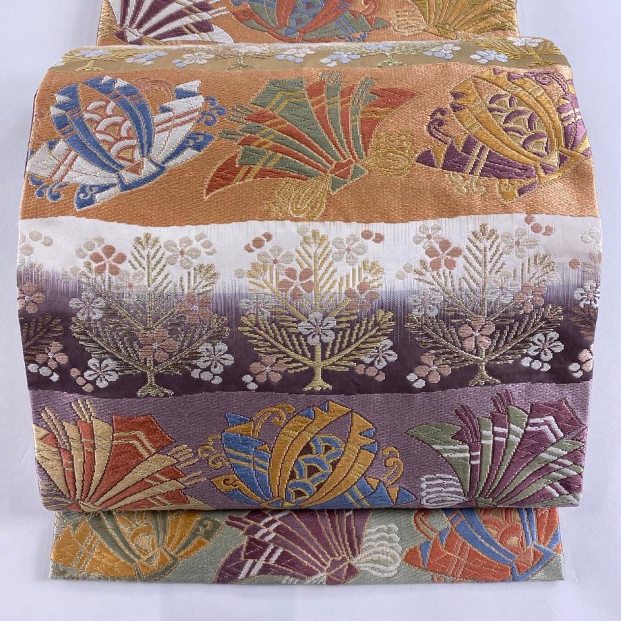 袋帯 美品 秀品 落款あり 山城機業店 若松 梅 唐織 金糸 薄紫 六通  