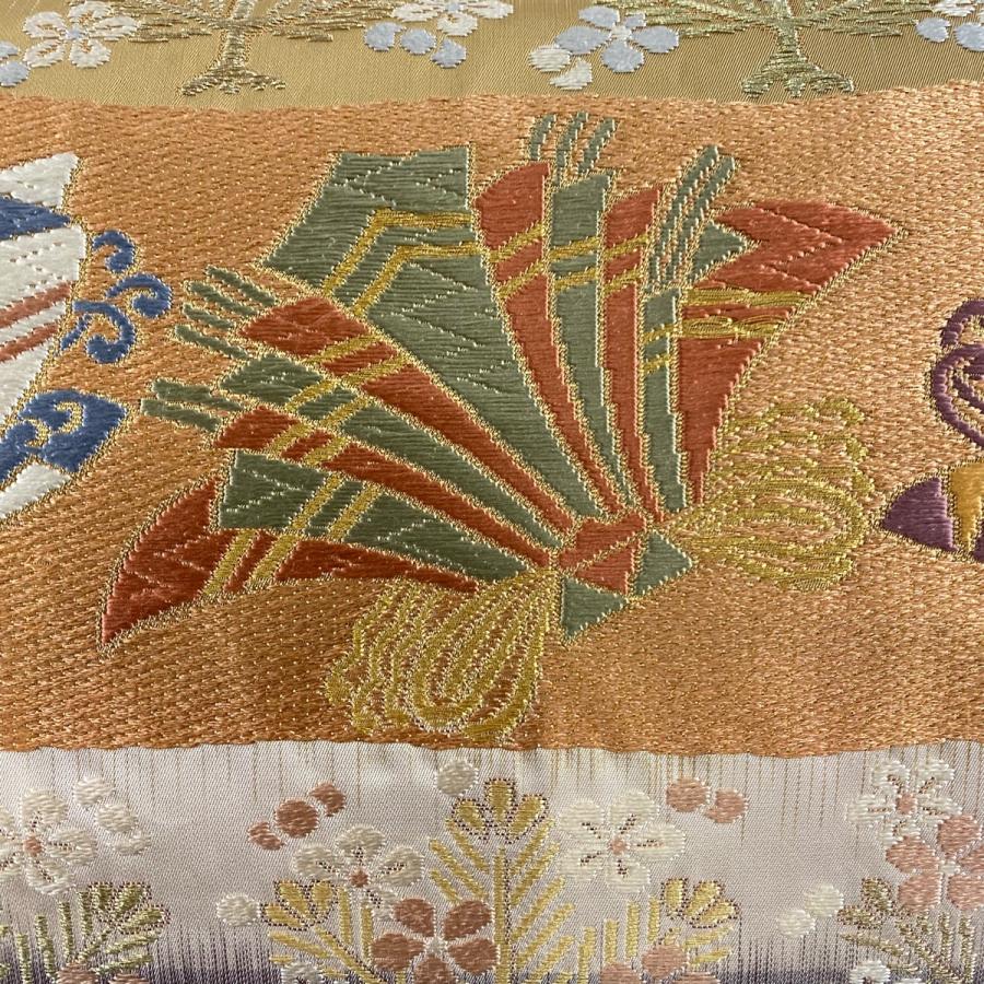 袋帯 美品 秀品 落款あり 山城機業店 若松 梅 唐織 金糸 薄紫 六通 