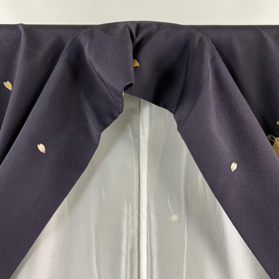 付下げ 身丈158cm 裄丈62.5cm S 袷 落款あり うさぎ 番傘 金彩 濃紫  