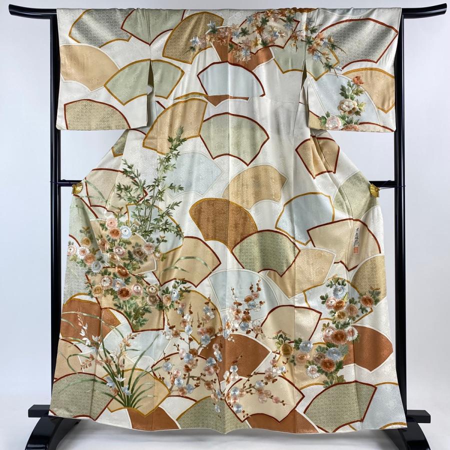 訪問着 純粋 身丈164.5cm 裄丈67.5cm L 袷 菊 梅 金彩 染め分け 