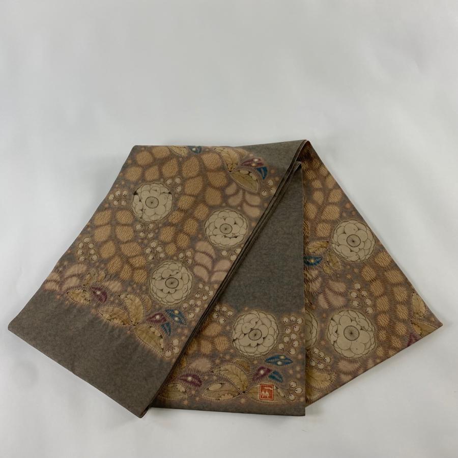 袋帯 逸品 初代 久保田一竹 落款あり 辻が花 金通し 灰茶 お太鼓 袋帯 逸品 初代 久保田一竹 落款あり 辻が花 金通し 灰茶 お太鼓