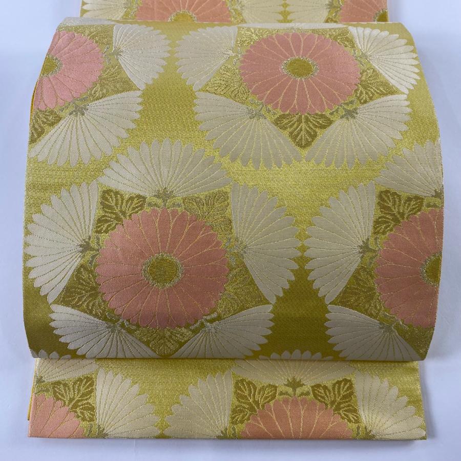 袋帯 美品 逸品 人間国宝 北村武資 落款あり 花柄 金銀糸 箔 金色 六通  