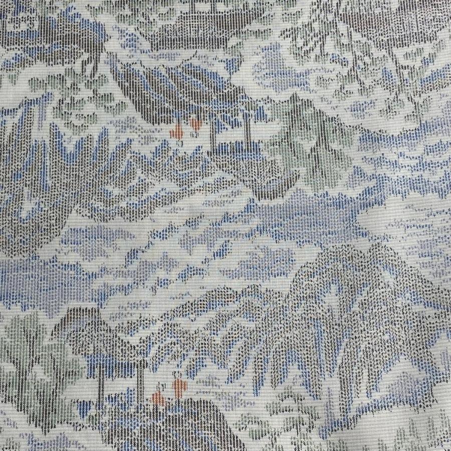 反物 秀品 大島紬 証紙 風景 人物 灰白 正絹 中古 : リユース 反物 秀品 大島紬 証紙 風景 人物 灰白 正絹 中古 : リユース