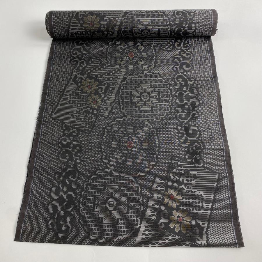 反物 秀品 大島紬 証紙 華文 花唐草 黒灰 正絹 中古 : リユース
