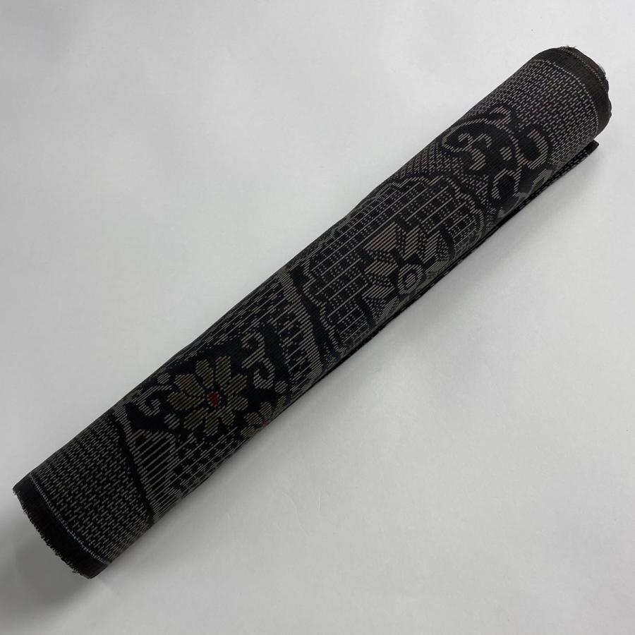 反物 秀品 大島紬 証紙 華文 花唐草 黒灰 正絹 中古 : リユース