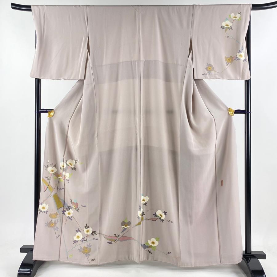 付下げ 身丈163cm 裄丈69cm L 袷 加賀友禅 高平良隆 枝花 薄小豆 正絹  