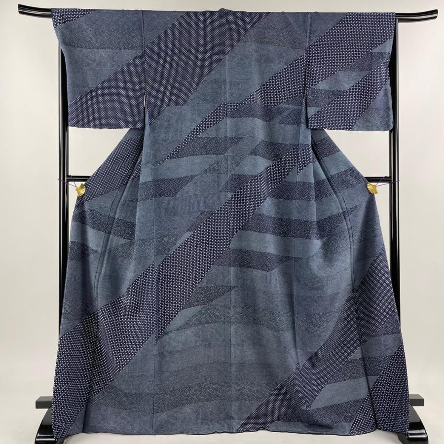 訪問着 身丈170.5cm 裄丈66cm M 袷 阿波天然藍造 佐藤昭明 寄せ柄 江戸  