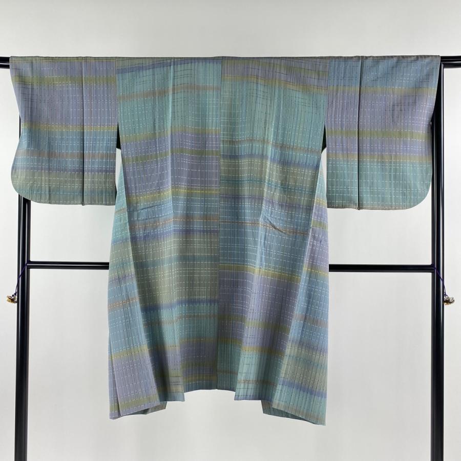 道中着 身丈110cm 裄丈67.5cm L 和装コート 着物衿 落款あり 縞  