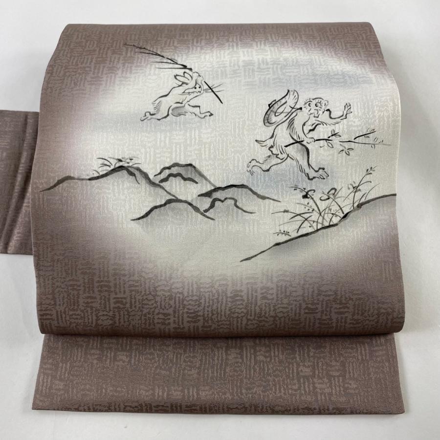 名古屋帯 美品 逸品 鳥獣戯画 灰茶 正絹 中古 : リユースセレクト  