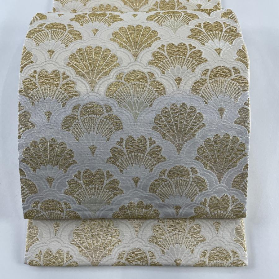 袋帯 逸品 新小石丸 吉翔唐織 青海波 菊桜 金糸 クリーム 六通 正絹  