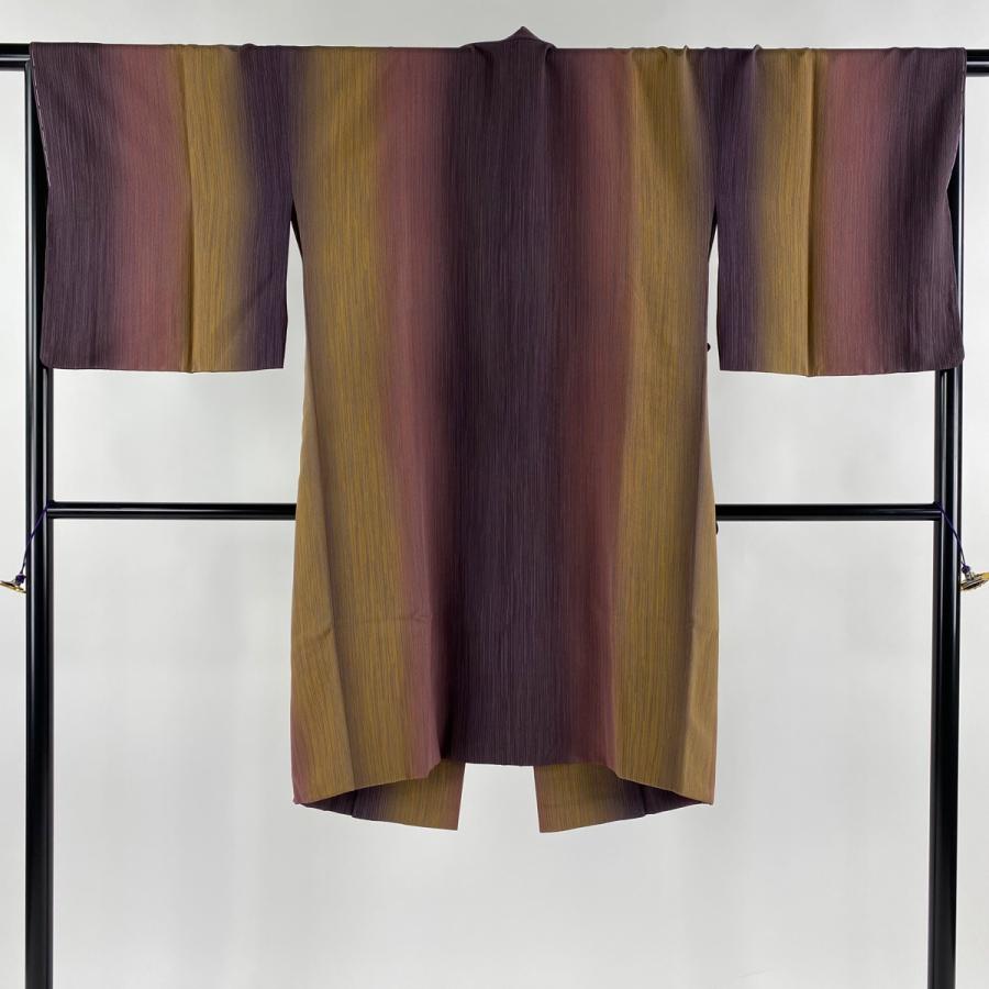 道中着 身丈105cm 裄丈69cm L 和装コート 縦縞模様 縦ぼかし 紫 正絹  