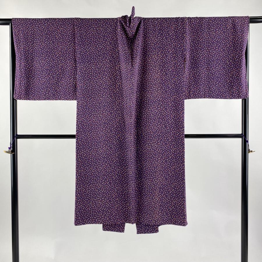 道中着 身丈115cm 裄丈68cm L 和装コート 茄子 縮緬 紫 正絹 逸品 中古  