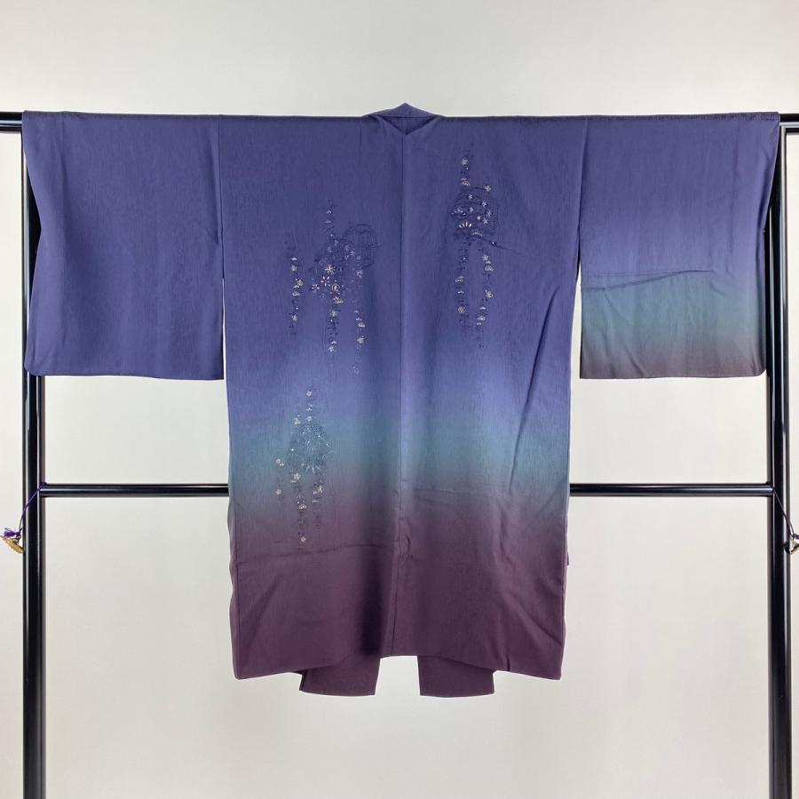道中着 身丈96cm 裄丈65cm M 和装コート 松竹梅 雪輪 金糸 刺繍 紫  