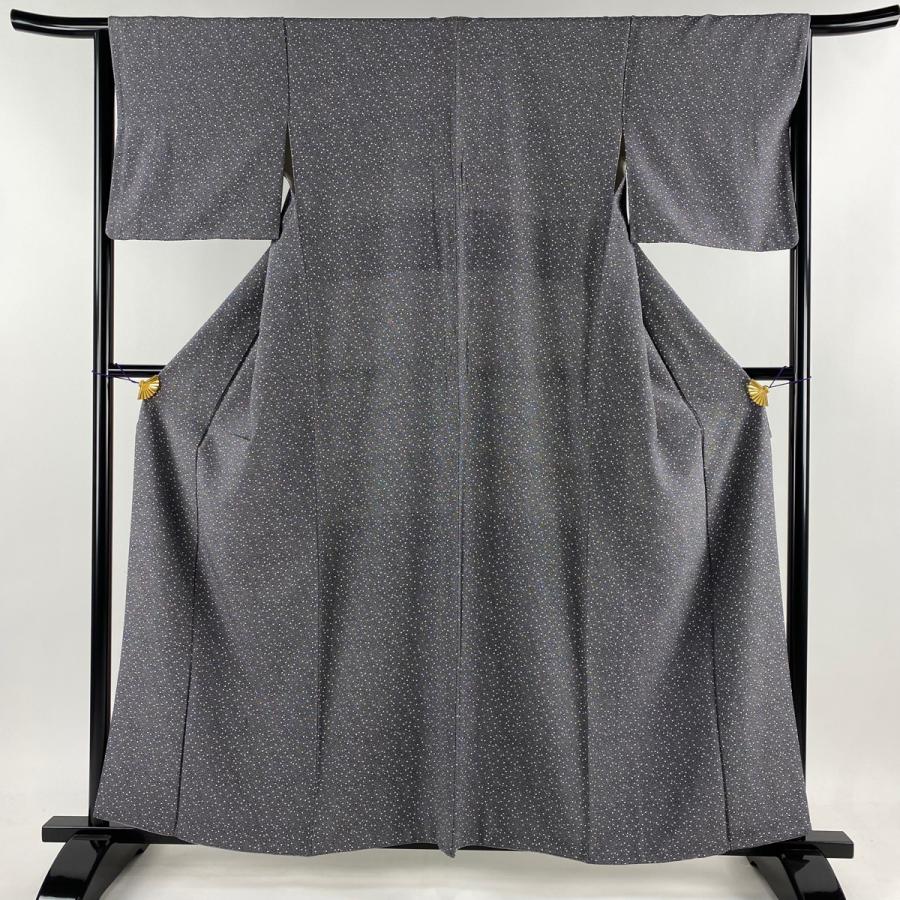 小紋 身丈159cm 裄丈65cm M 袷 ドット 黒灰 正絹 秀品 中古 : リユース  
