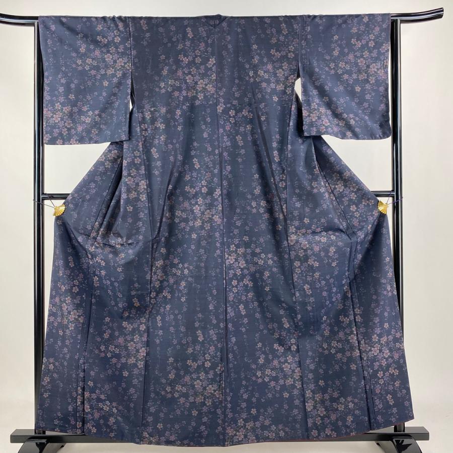 大島紬 身丈161cm 裄丈64cm M 袷 ほてい屋 証紙あり 桜 紺色 正絹 美品  