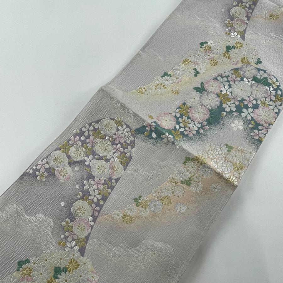 袋帯 秀品 憂 桜 鱗 金銀糸 箔 赤 六通 正絹 【中古】 袋帯 秀品 憂 桜 鱗 金銀糸 箔 赤 六通 正絹 【中古】