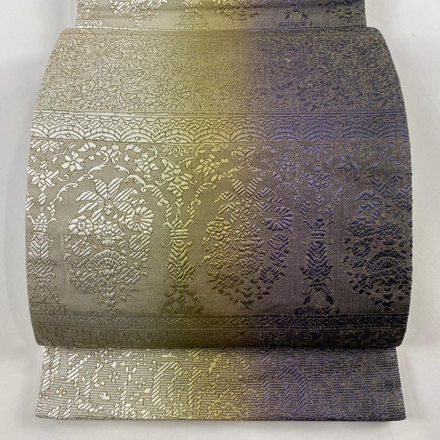 袋帯 美品 名品 草花 金通し 紫 全通 正絹 中古 : リユースセレクト  