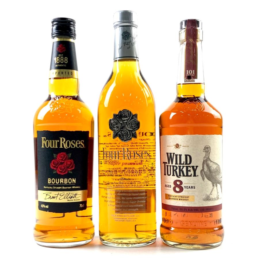 ジョニーウォーカー,ワイルドターキー, フォアローゼズ 3本セット
