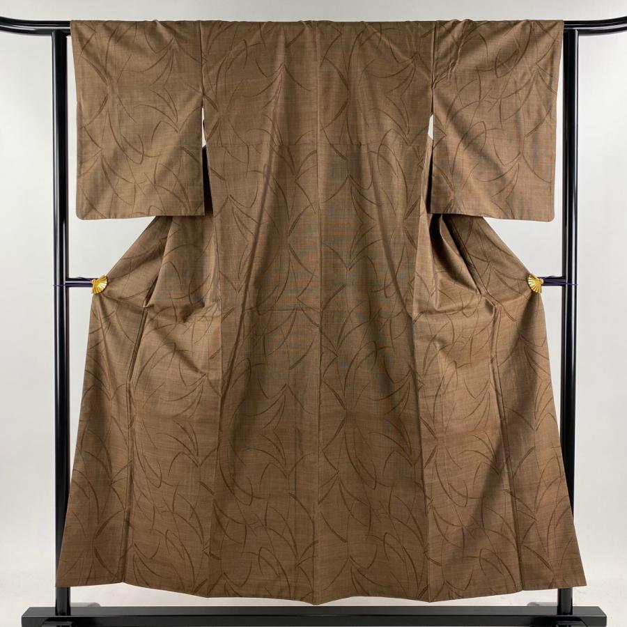大島紬 身丈154.5cm 裄丈63cm S 袷 証紙あり 葉柄 草木染 茶色 正絹  