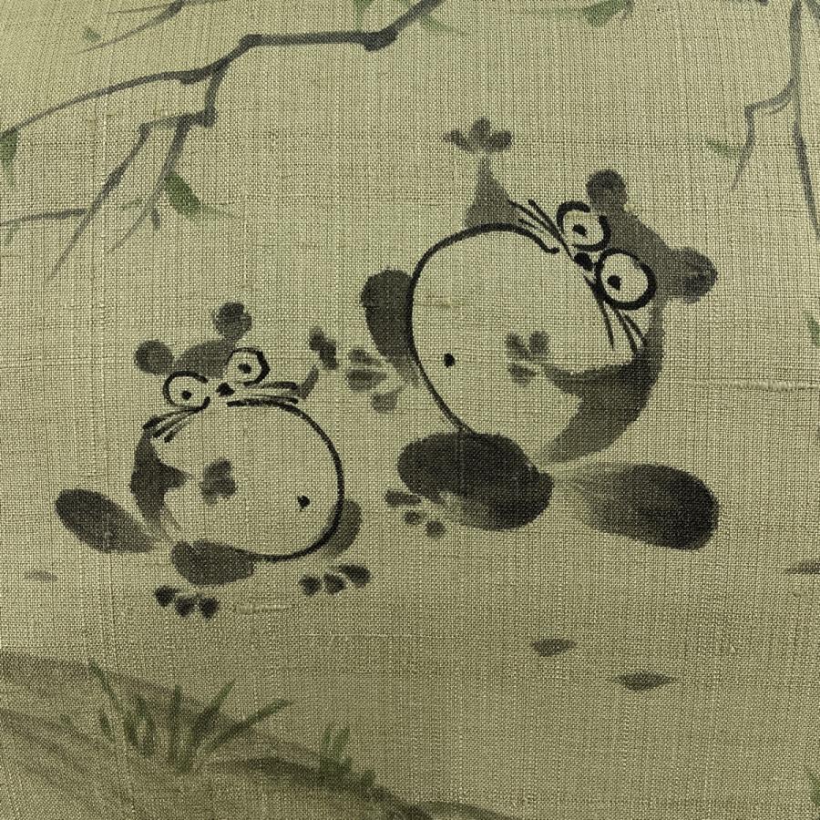 名古屋帯 美品 名品 紬地 たぬき 枝葉 灰緑 正絹 中古 名古屋帯 美品 名品 紬地 たぬき 枝葉 灰緑 正絹 中古