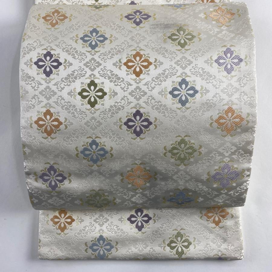 袋帯 名品 花菱 箔 クリーム 全通 正絹 中古 : 1000083006776  
