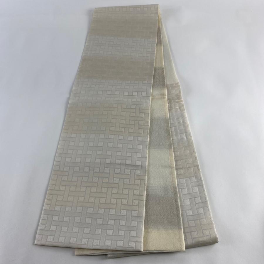 袋帯 美品 名品 夏帯 幾何学模様 クリーム 六通 正絹 中古 袋帯 美品 名品 夏帯 幾何学模様 クリーム 六通 正絹 中古