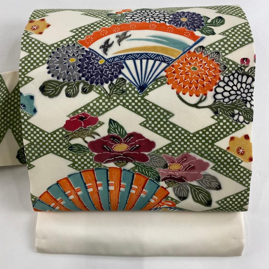 名古屋帯 名品 扇 菊 クリーム 正絹 中古 : リユースセレクトショップ  