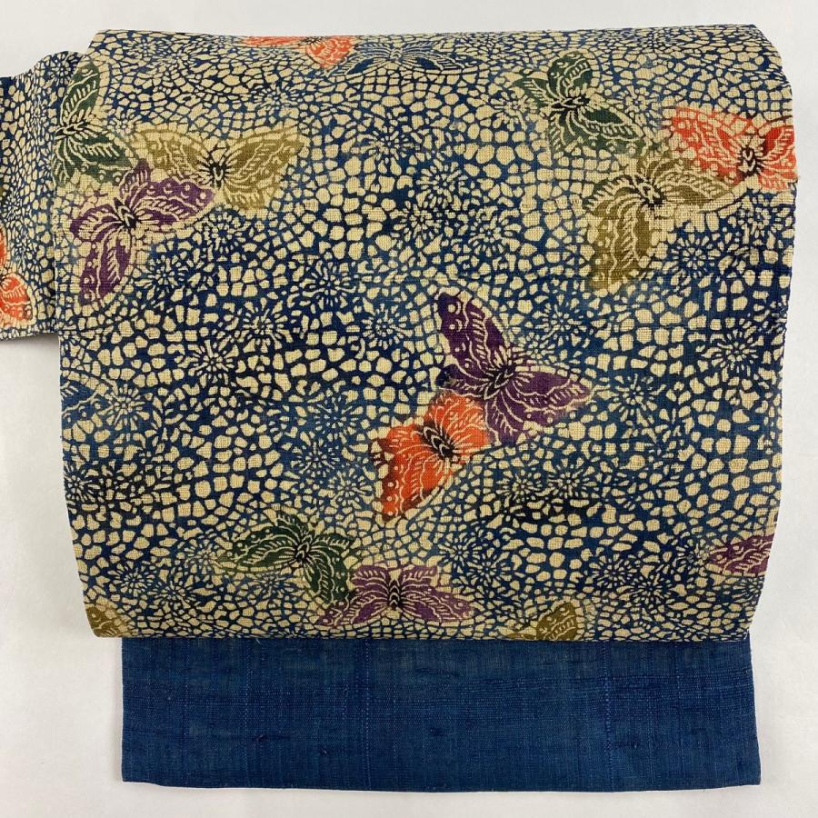 名古屋帯 美品 名品 夏帯 蝶 花 灰茶 麻 中古 : リユースセレクト  