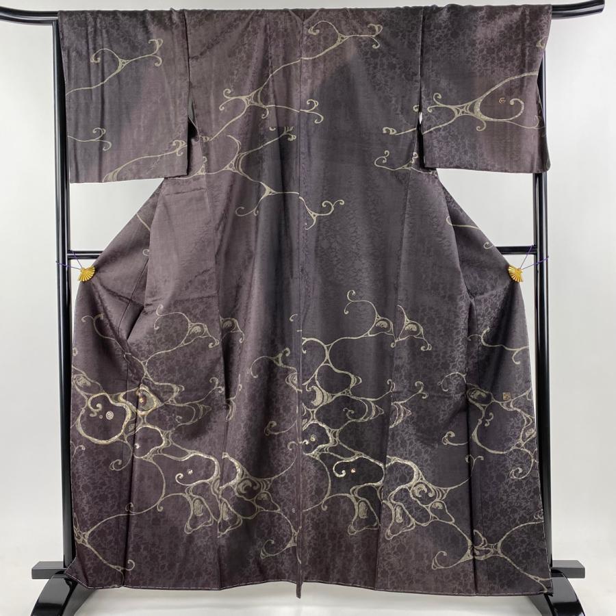 訪問着 身丈166cm 裄丈67cm M 袷 松 七宝 絞り 黒 正絹 美品 名品 中古  