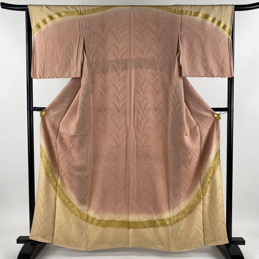 訪問着 身丈161.5cm 裄丈65cm M 袷 北出与三郎 落款あり 地紋 金彩  