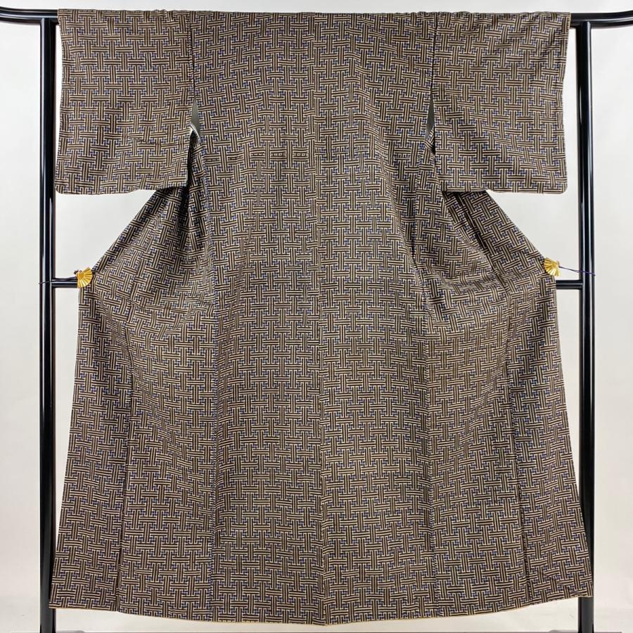 大島紬 身丈153cm 裄丈62cm S 袷 工字繋ぎ 焦茶色 正絹 逸品 中古  