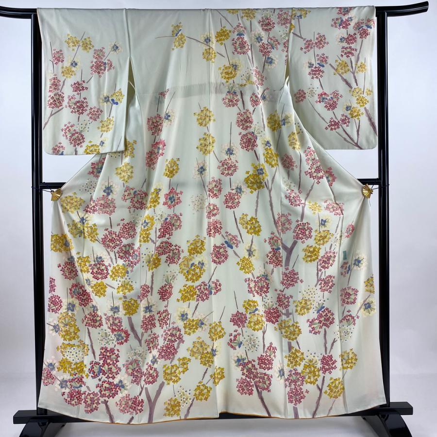 訪問着 身丈159cm 裄丈65cm M 袷 杉村典重 加賀友禅 落款あり 枝花 薄  