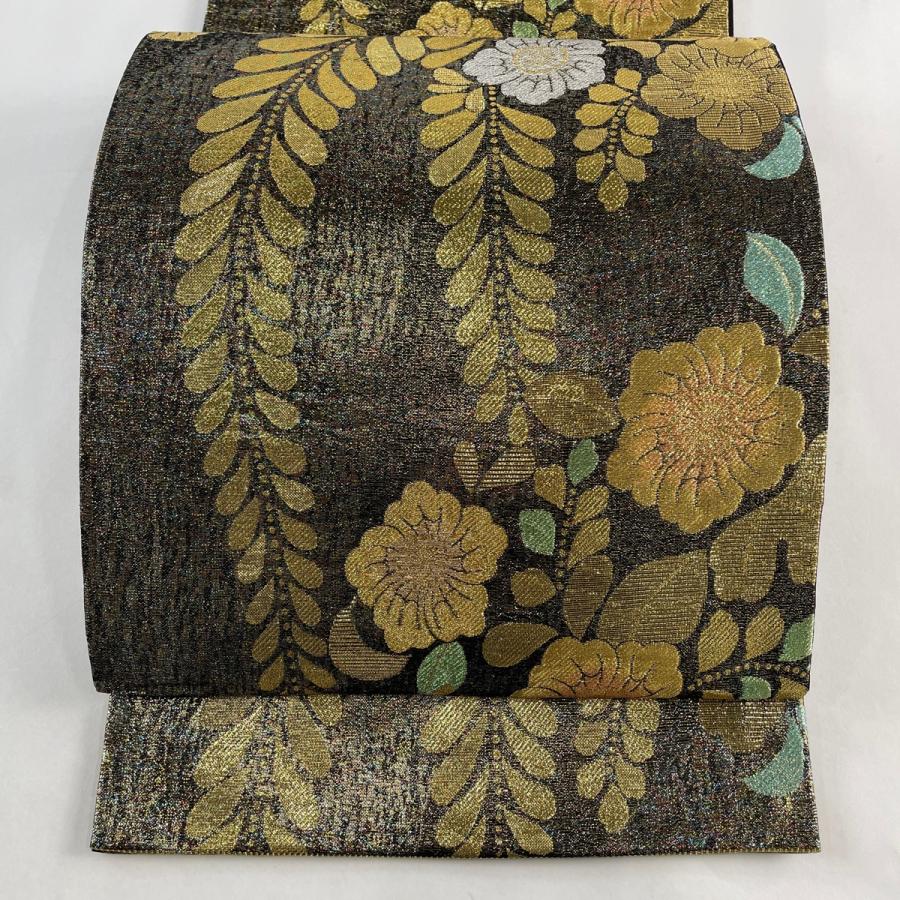 袋帯 美品 秀品 辻ヶ花柄 箔 黒 六通 正絹 中古 : リユース 袋帯 美品 秀品 辻ヶ花柄 箔 黒 六通 正絹 中古 : リユース