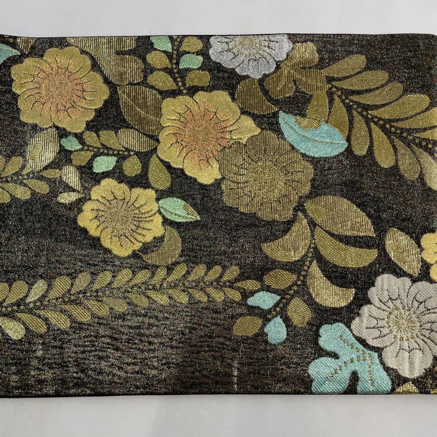 袋帯 美品 秀品 辻ヶ花柄 箔 黒 六通 正絹 中古 : リユース 袋帯 美品 秀品 辻ヶ花柄 箔 黒 六通 正絹 中古 : リユース