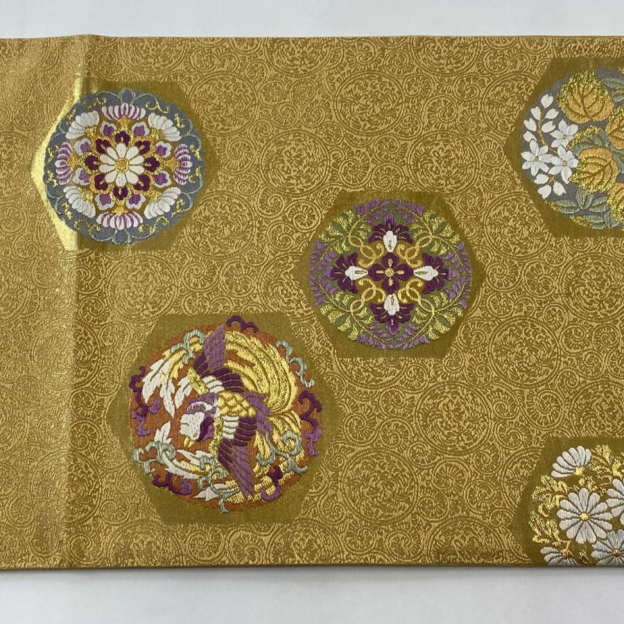403my1☆六通 袋帯 葡萄唐草 金糸☆美品 美品 花文模様 唐草 鳳凰 金糸 紫 正絹 六通 袋帯 フォーマル 【公式通販】