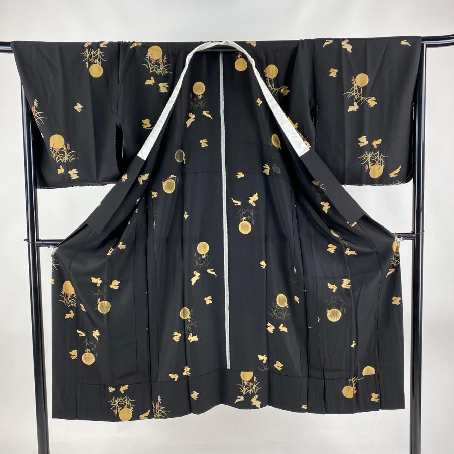 長襦袢 身丈131cm 裄丈68cm L 月 うさぎ 黒 正絹 名品 中古 : リユース  