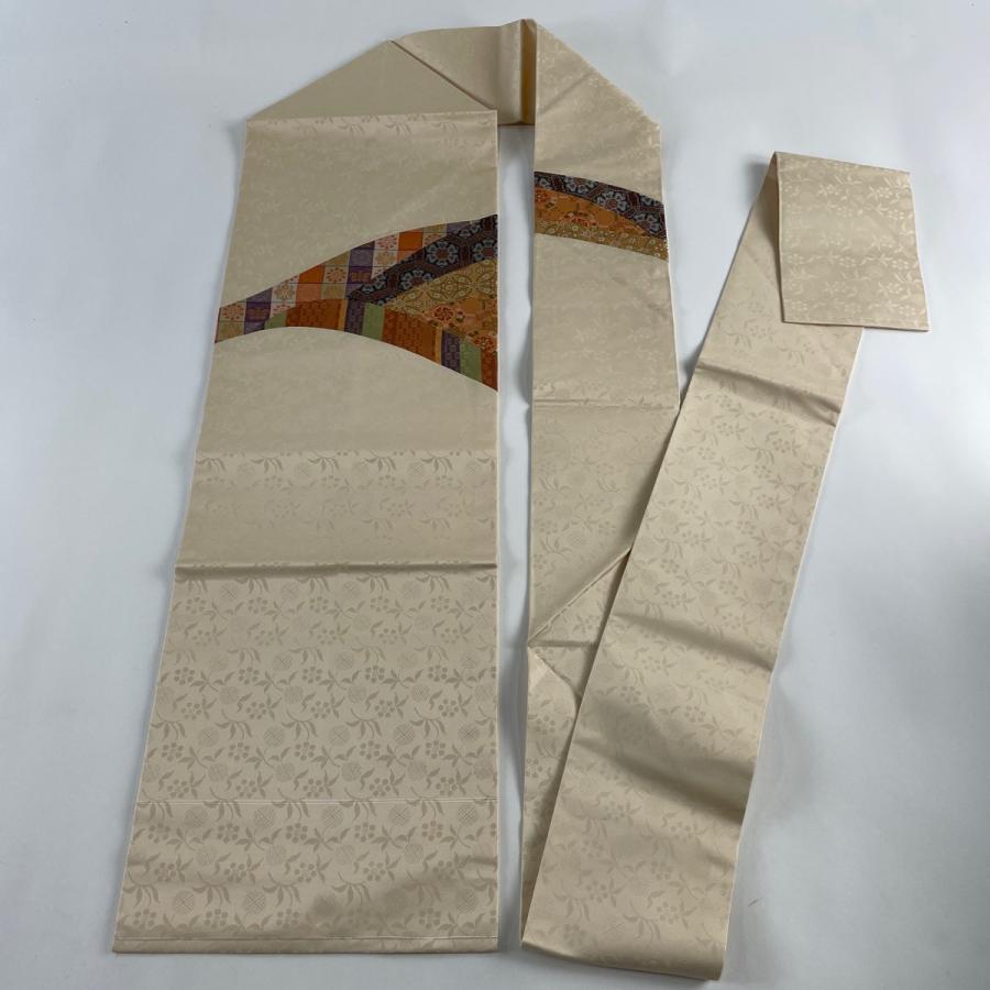 名古屋帯 美品 秀品 七宝文 華文 箔 パッチワーク ベージュ 正絹 名古屋帯 美品 秀品 七宝文 華文 箔 パッチワーク ベージュ 正絹