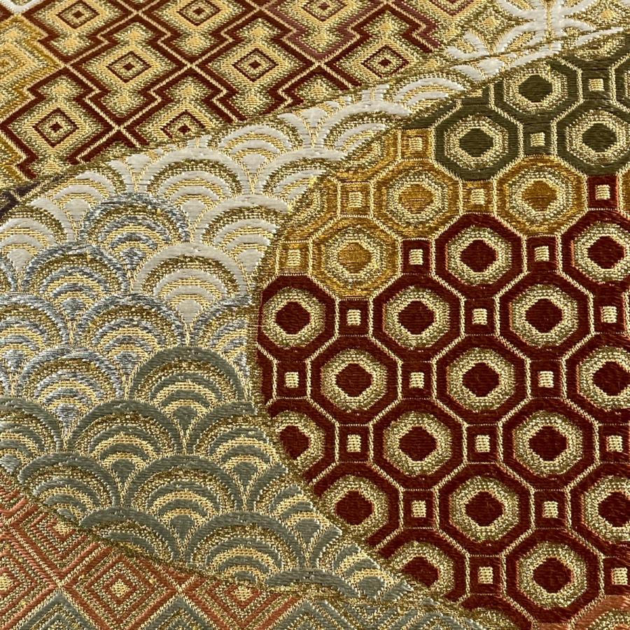 ブランド登録なし 袋帯 美品 秀品 ヱ霞 七宝文 刺繍 金糸 金色 六通 