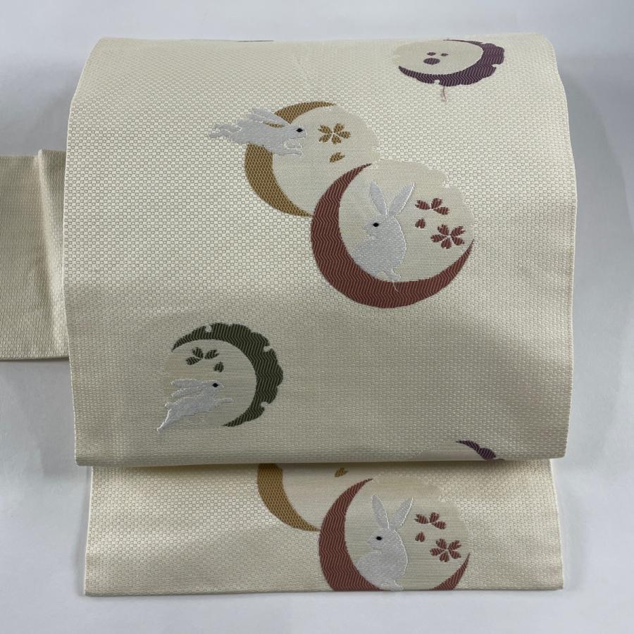 名古屋帯 秀品 うさぎ 雪輪 クリーム 正絹 中古 : リユースセレクト 