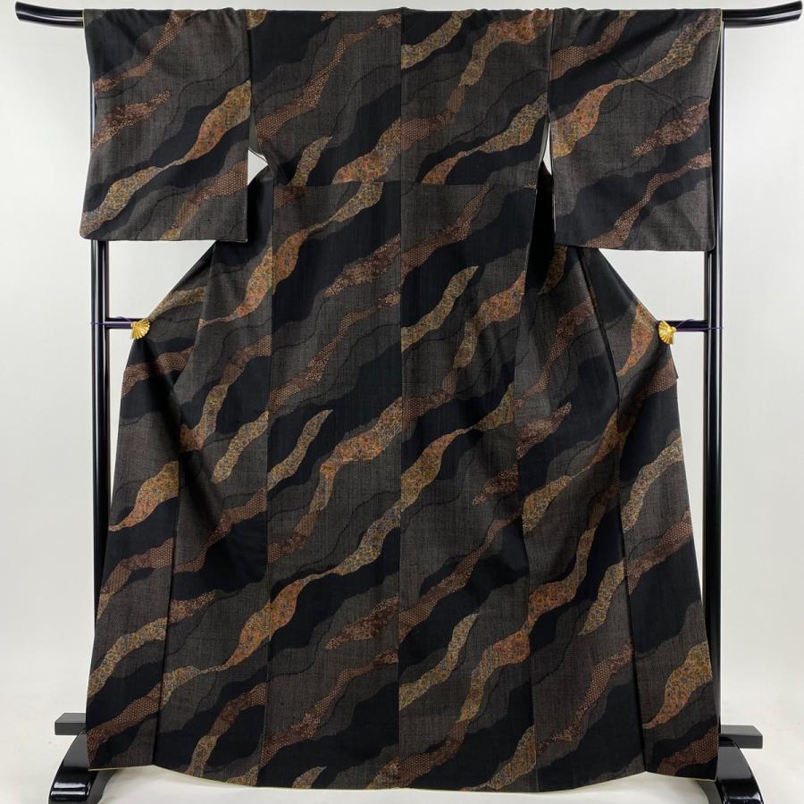 小紋 あわせよ 身丈169cm 裄丈67.5cm L 袷 紬地 草花 幾何学 