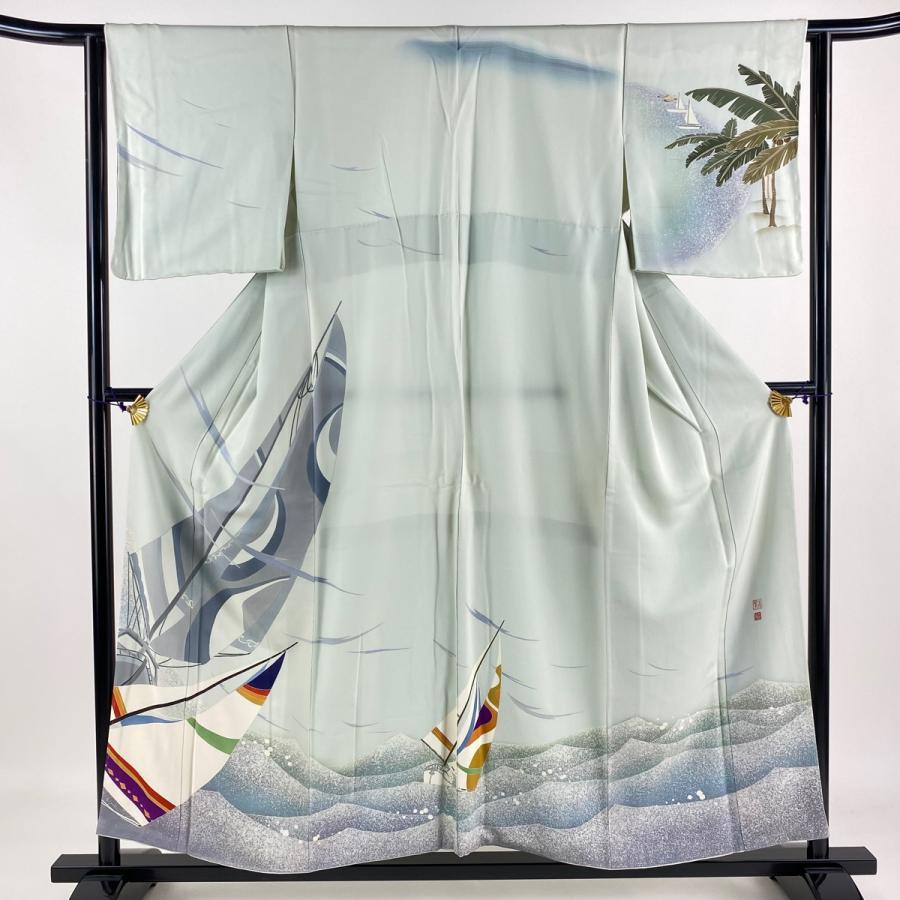 訪問着 身丈154.5cm 裄丈63.5cm S 袷 美空ひばり 落款あり ヨット 波  