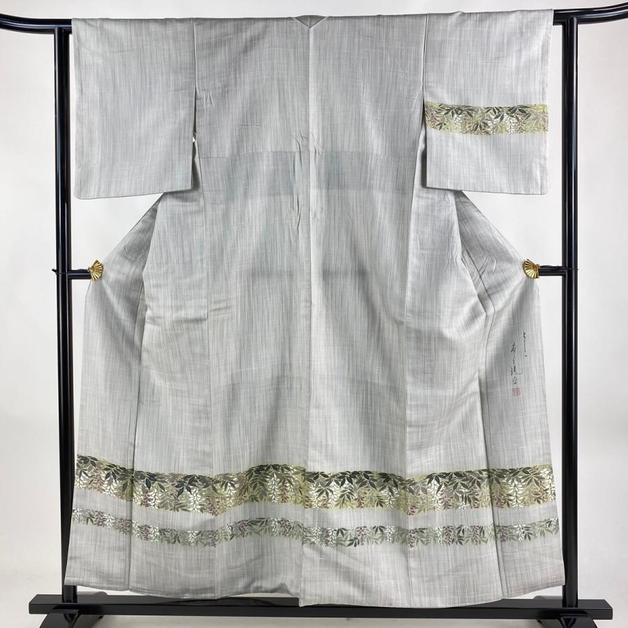 訪問着 身丈155.5cm 裄丈61.5cm S 袷 落款あり 藤 灰色 正絹 名品 中古  