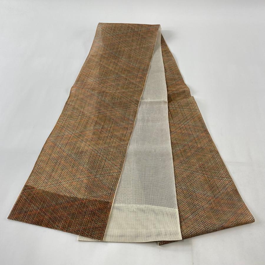 袋帯 秀品 夏帯 幾何学模様 赤茶 全通 正絹 中古 : リユース