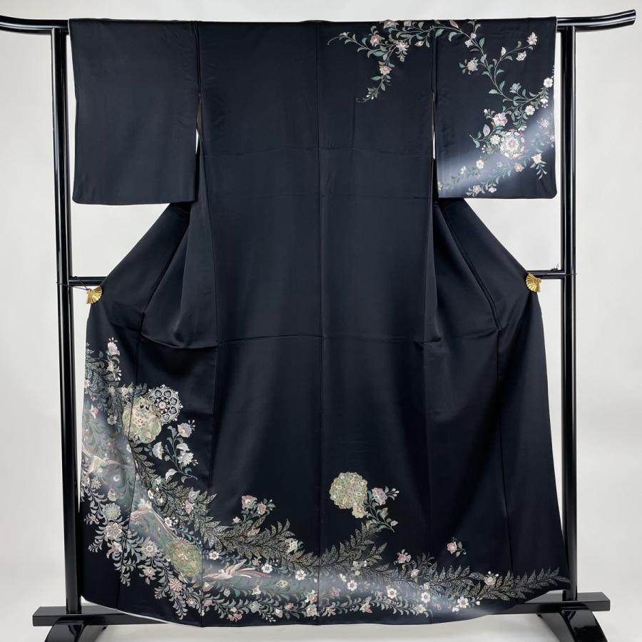 訪問着 身丈160cm 裄丈62cm S 袷 華文 花鳥 金彩 ぼかし 墨色 訪問着 身丈160cm 裄丈62cm S 袷 華文 花鳥 金彩 ぼかし 墨色