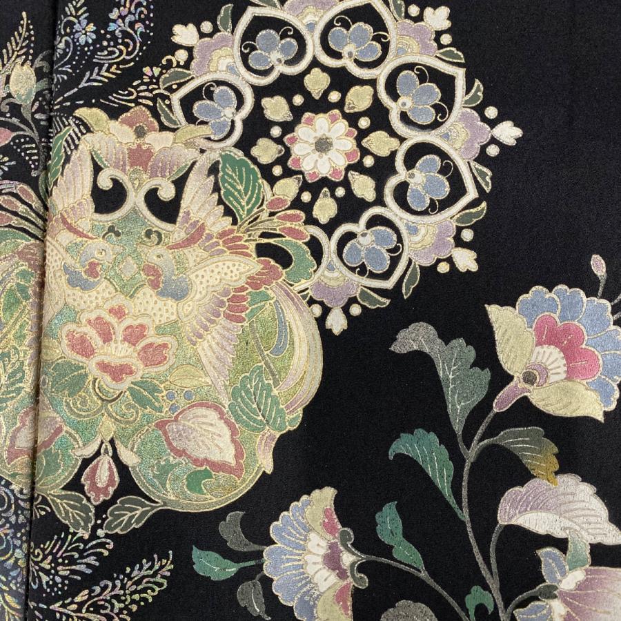 訪問着 身丈160cm 裄丈62cm S 袷 華文 花鳥 金彩 ぼかし 墨色 訪問着 身丈160cm 裄丈62cm S 袷 華文 花鳥 金彩 ぼかし 墨色